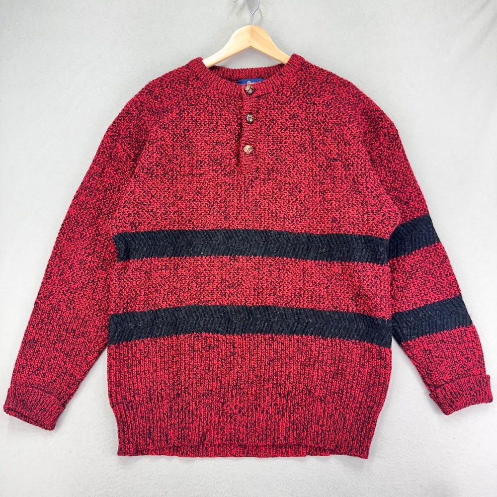 Vintage 70s Woolrich Sweater Mens XL Red Wool‎ Knit Henley Retro Grandpa Chunky